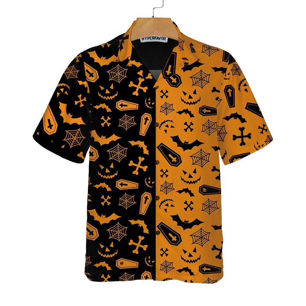 Black And Orange Spooky Halloween Hawaiian Shirt Halloween Seamless Pattern Shirt Best Halloween Gift Ideas