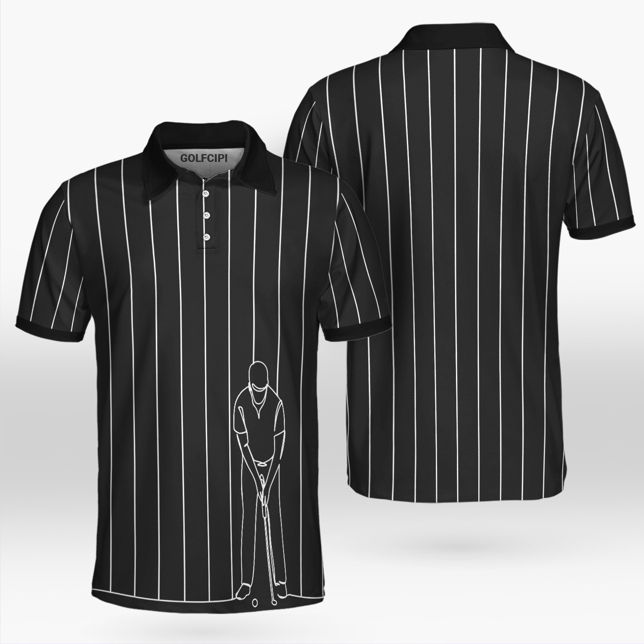 Black And White One Line Drawing Golfer Black Polo Shirt Best Golf Shirts For Men