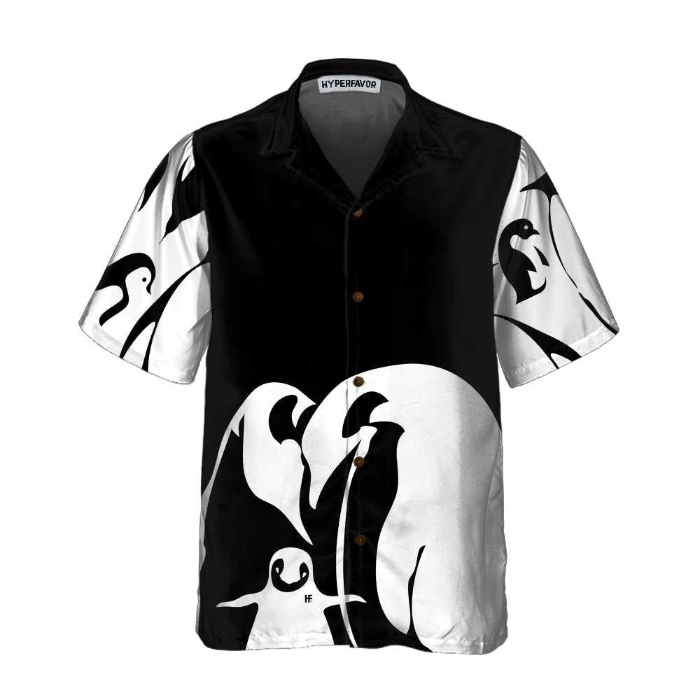 Black And White Penguin Hawaiian Shirt Cool Penguin Shirt For Men Penguin Themed Gift Idea