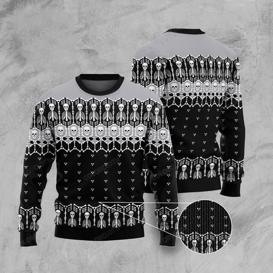 Black And White Skeleton Ugly Christmas Sweater Ugly Sweater For Men Women, Holiday Sweater