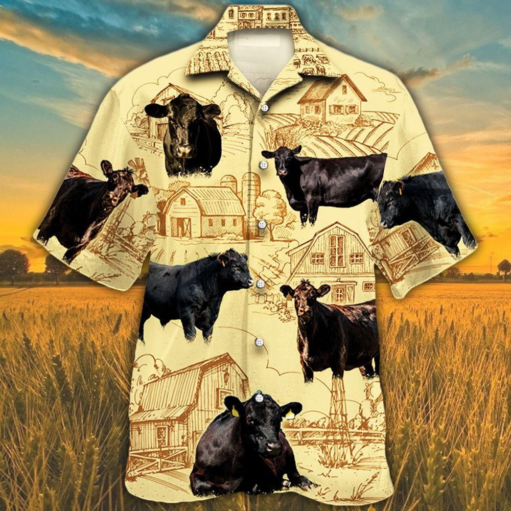 Black Angus Cattle Lovers Farm Aloha Hawaiian Shirt Colorful Short Sleeve Summer Beach Casual Shirt For Men And Women