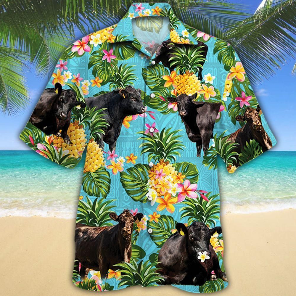 Black Angus Cattle Lovers Pineapple Aloha Hawaiian Shirt Colorful Short Sleeve Summer Beach Casual Shirt For Men And Women
