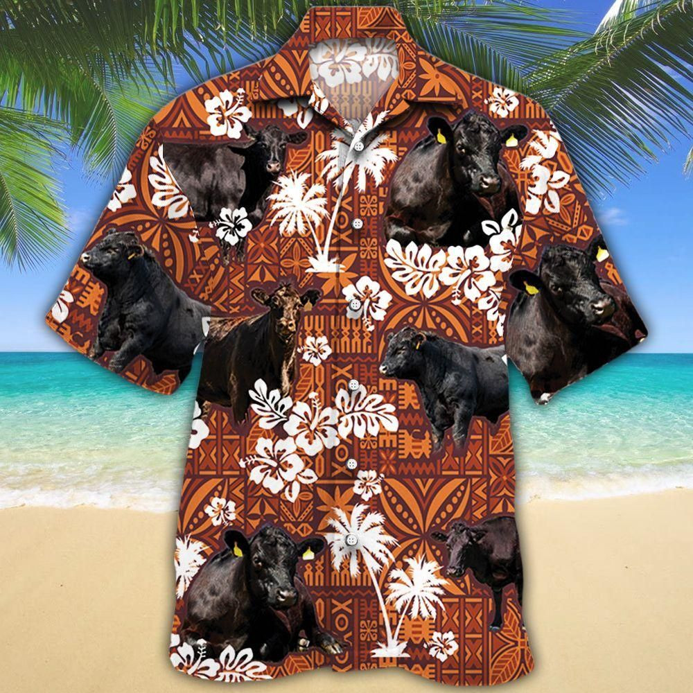 Black Angus Cattle Lovers Red Tribal Aloha Hawaiian Shirt Colorful Short Sleeve Summer Beach Casual Shirt For Men And Women