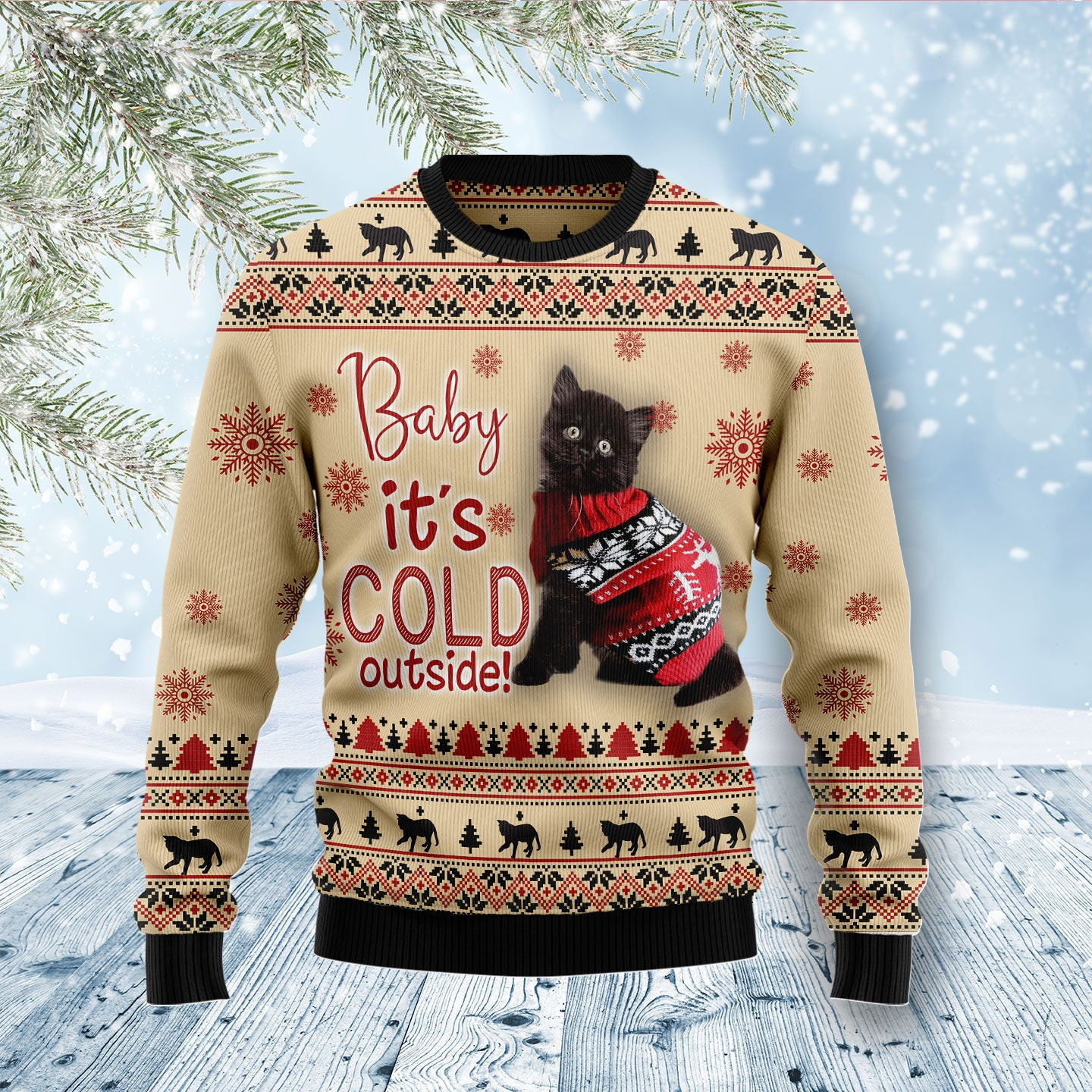 Black Cat Baby Ugly Christmas Sweater