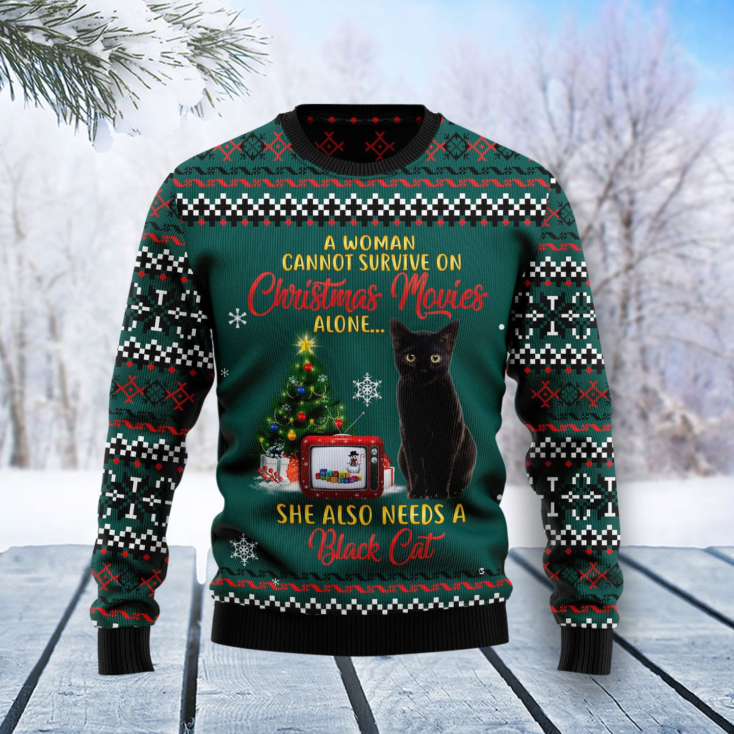 Black Cat Christmas Movie Ugly Christmas Sweater Ugly Sweater For Men Women, Holiday Sweater