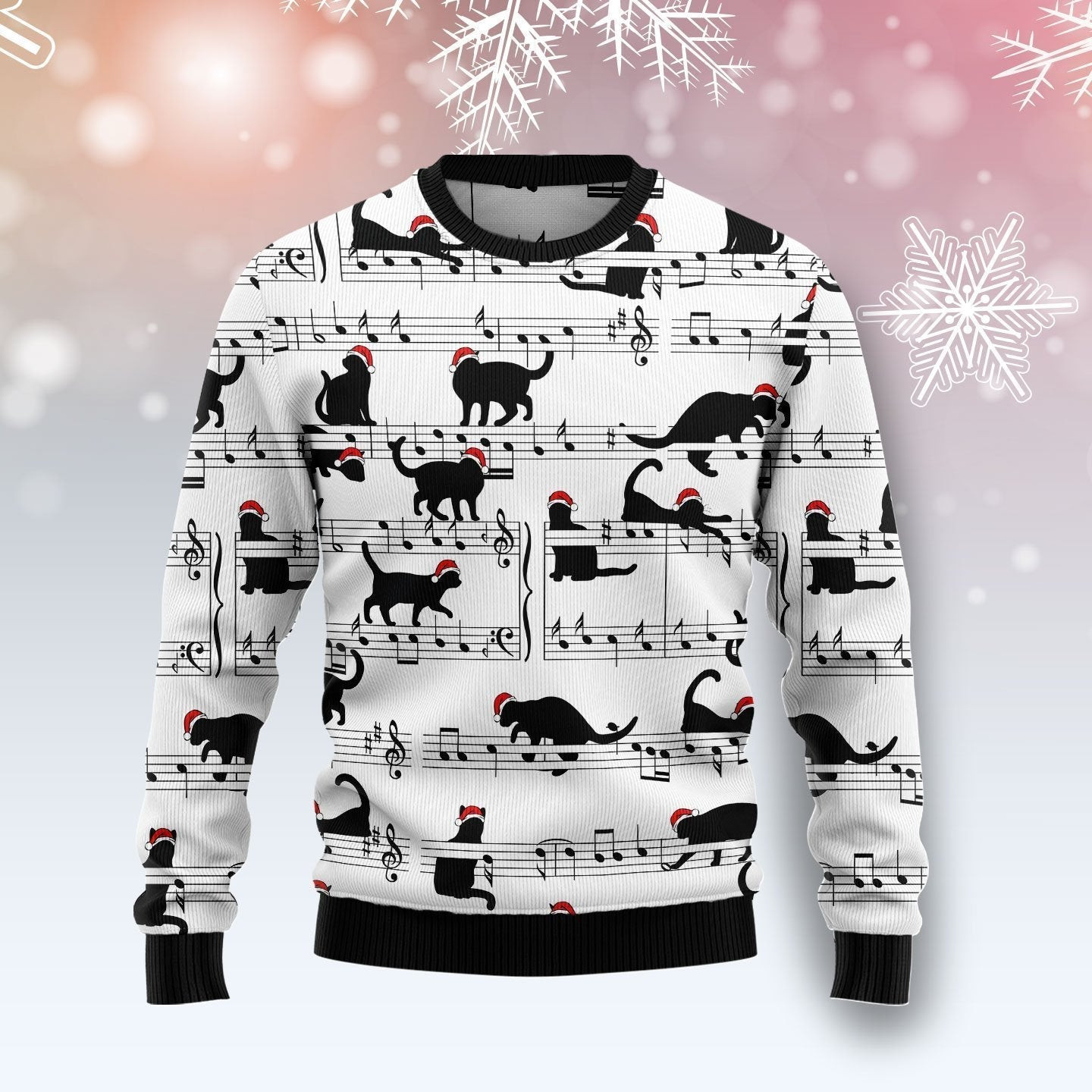 Black Cat Christmas Music Ugly Christmas Sweater, Ugly Sweater For Men Women, Holiday Sweater