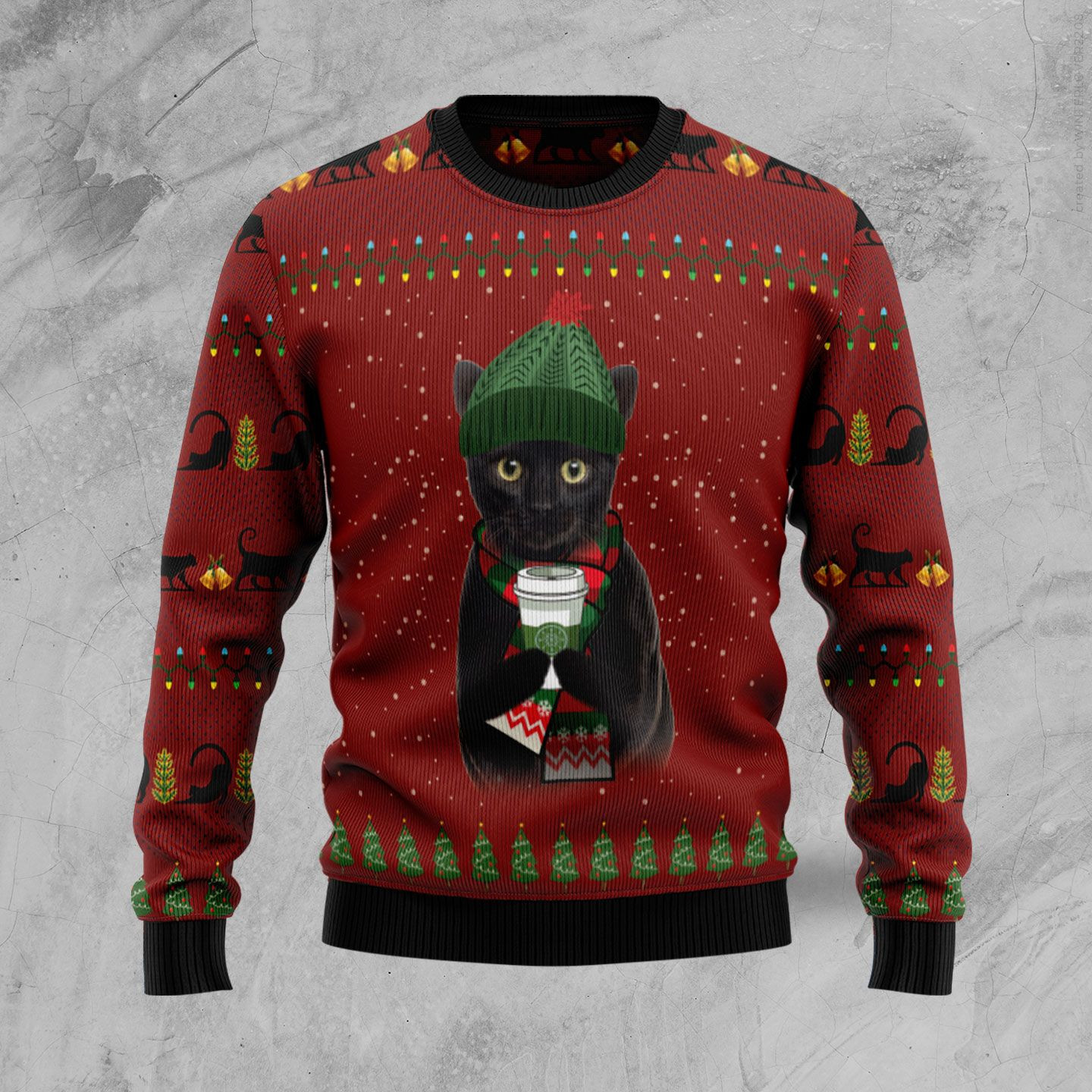 Black Cat Coffee Ugly Christmas Sweater