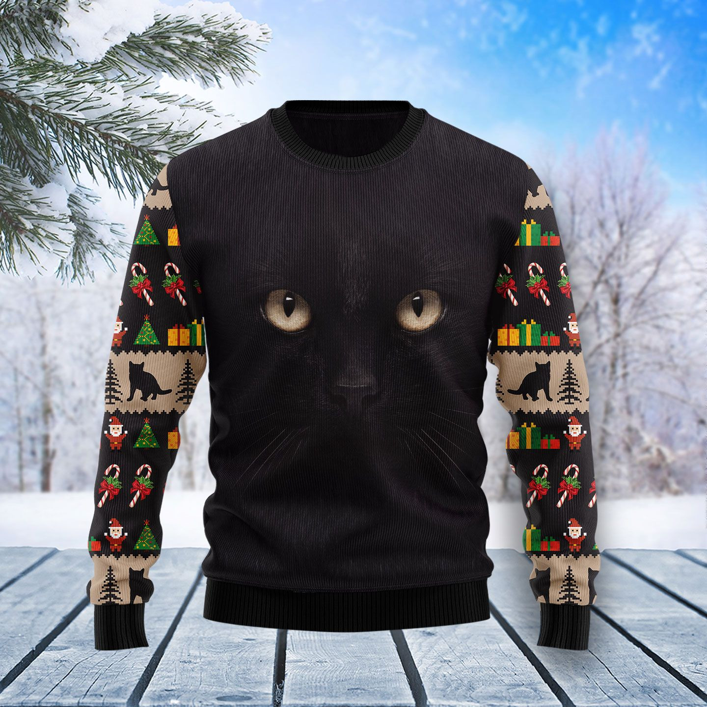 Black Cat Cute Face Ugly Christmas Sweater Ugly Sweater For Men Women
