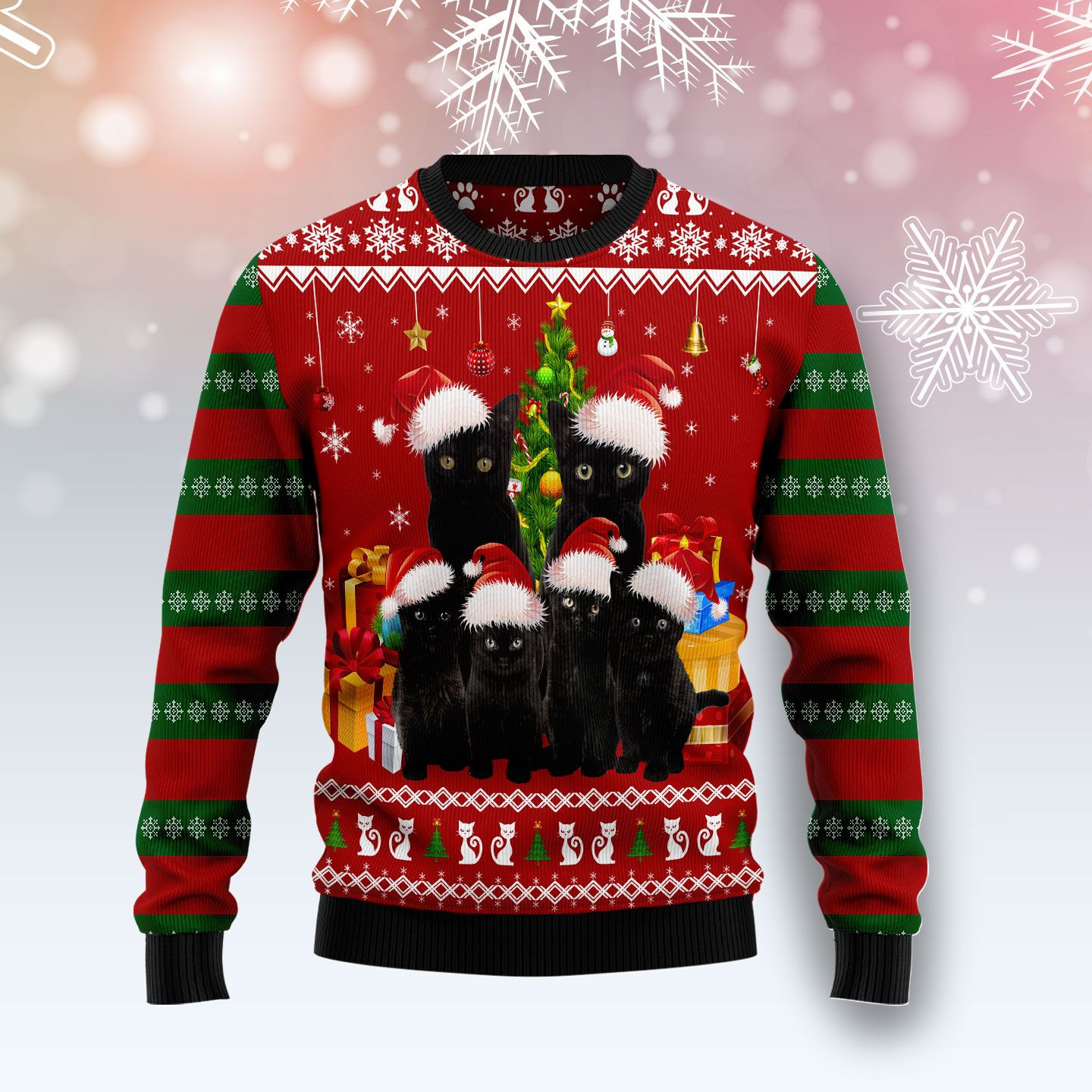 Black Cat Family Christmas Ugly Christmas Sweater Ugly Sweater For Men Women