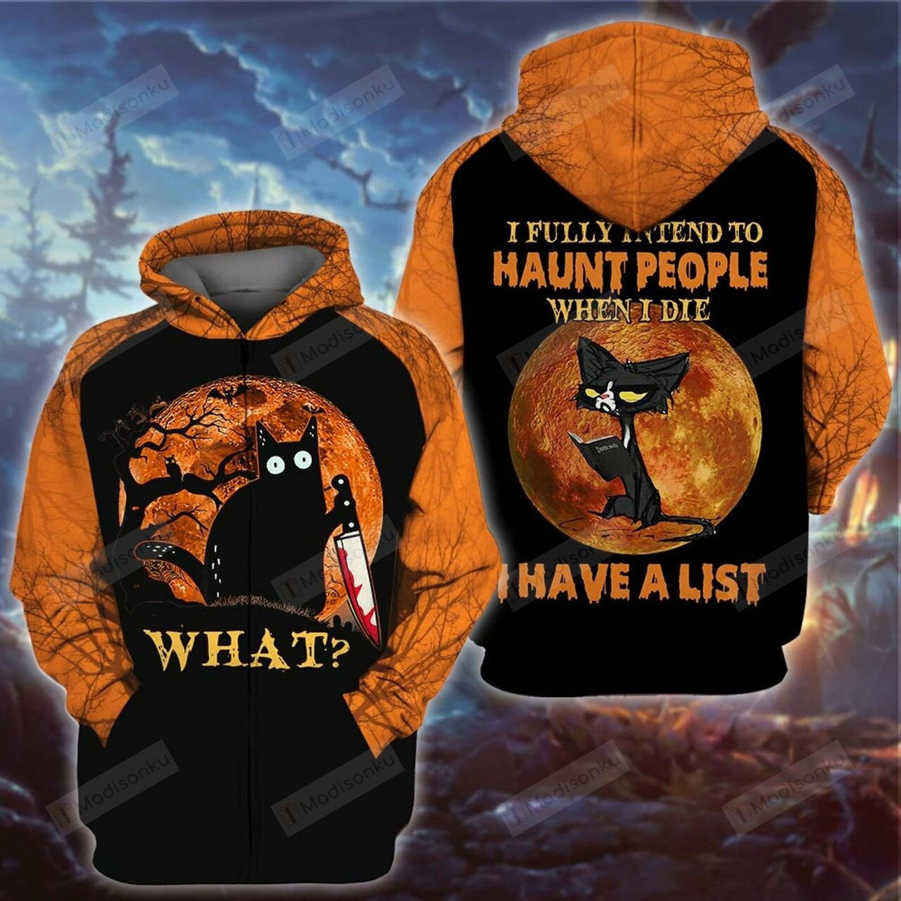 Black Cat Halloween Blood Moon 3d All Over Print Hoodie, Zip-up Hoodie