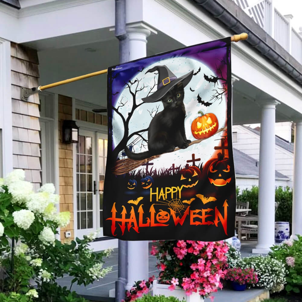 Black Cat Halloween Flag Halloween Outdoor Decor Fall Yard House Decoration