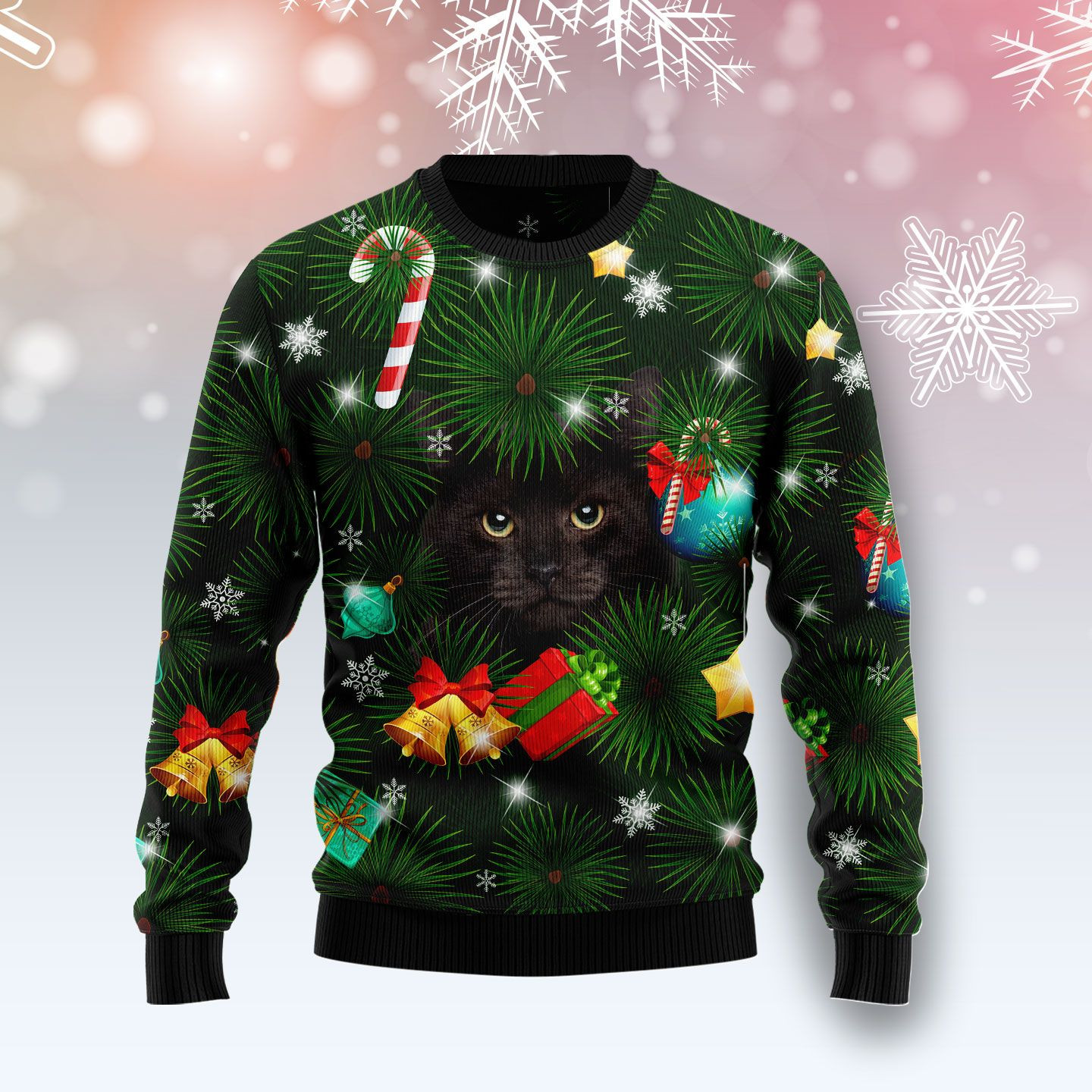 Black Cat Inside Tree Ugly Christmas Sweater Ugly Sweater For Men Women