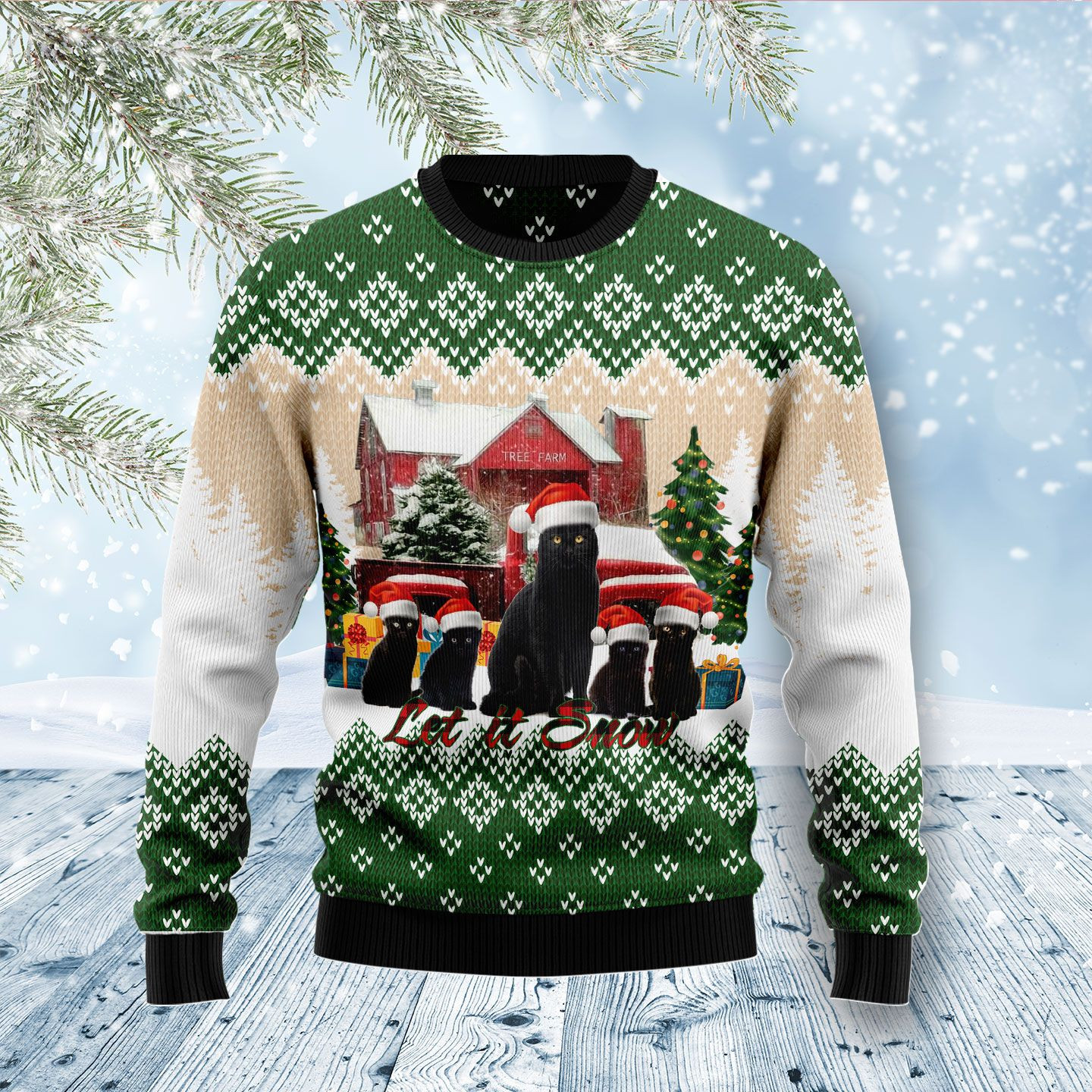 Black Cat Let It Snow Ugly Christmas Sweater Ugly Sweater For Men Women