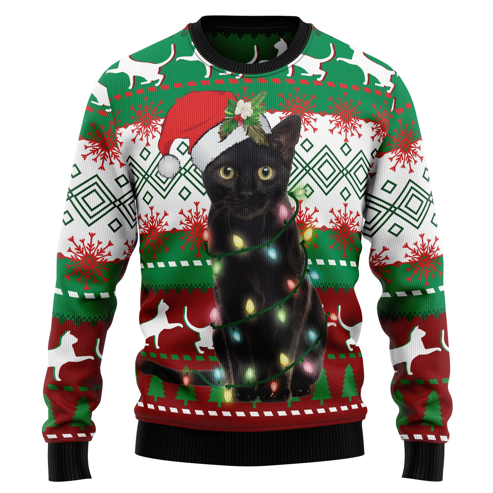 Black Cat Light Christmas Ugly Christmas Sweater