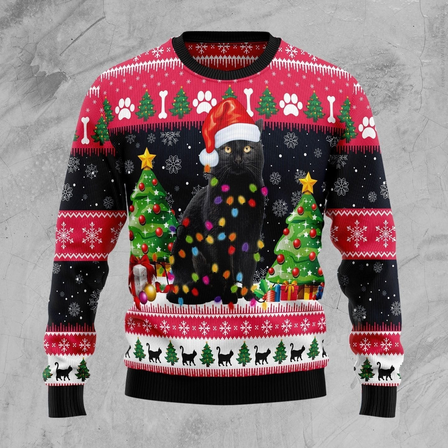 Black Cat Light Ugly Christmas Sweater Ugly Sweater For Men Women