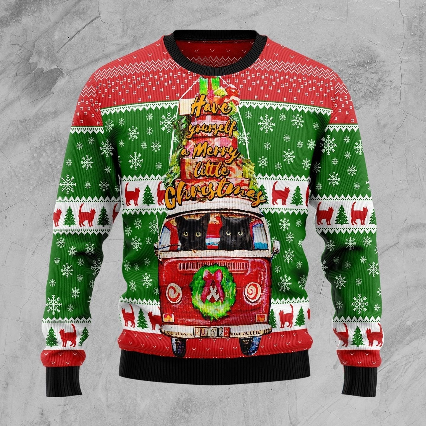 Black Cat Little Christmas Ugly Christmas Sweater Ugly Sweater For Men Women