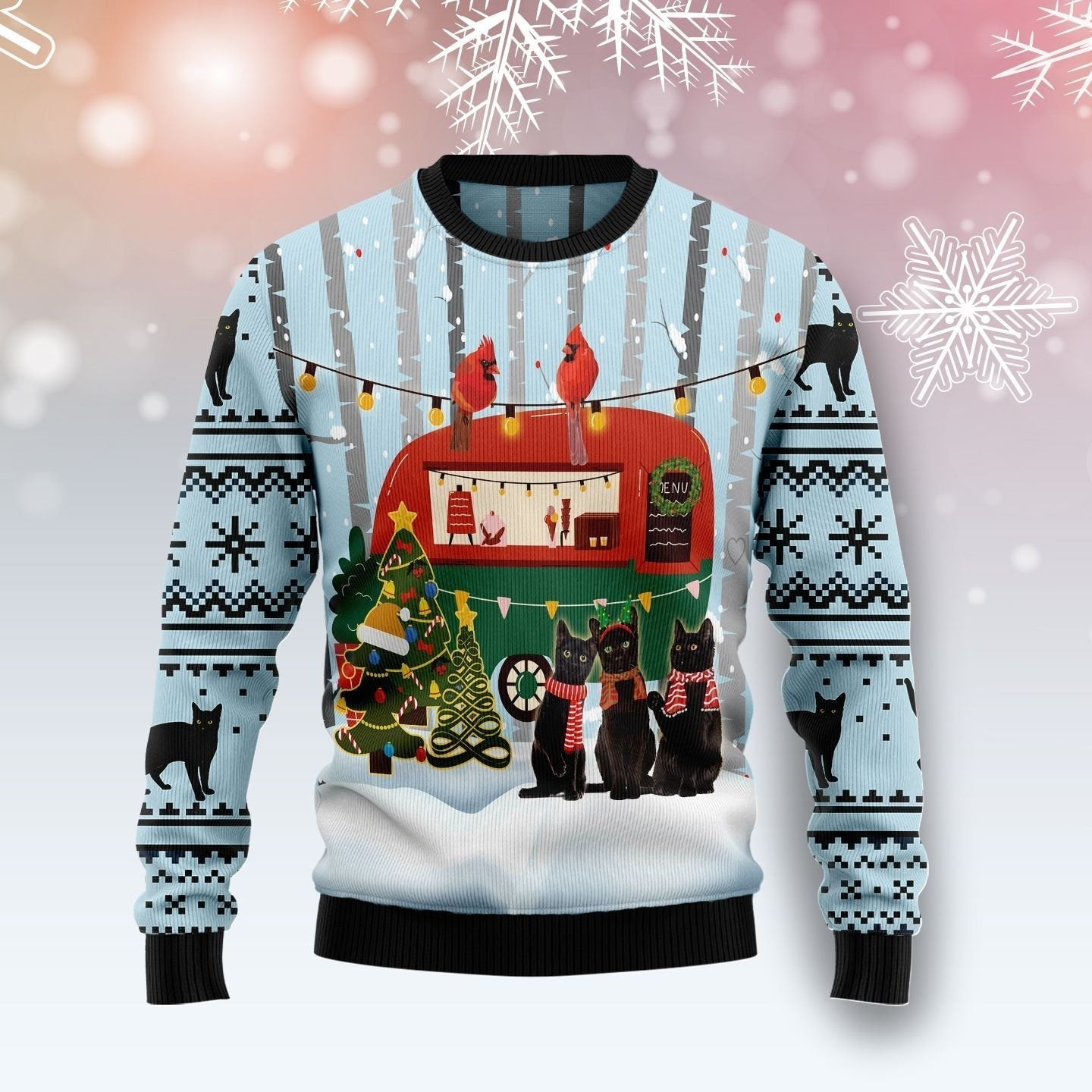 Black Cat Love Camping Ugly Christmas Sweater Ugly Sweater For Men Women, Holiday Sweater
