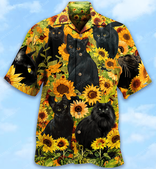 Black Cat Love Sunflower Limited Edition - Hawaiian Shirt Hawaiian Shirt For Men