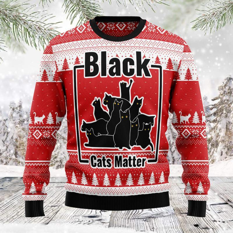 Black Cat Matter Ugly Christmas Sweater Ugly Sweater For Men Women