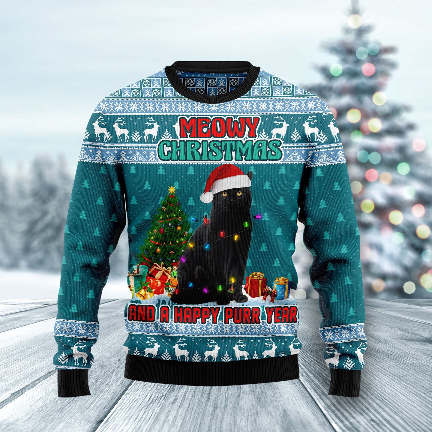 Black Cat Meomy Christmas And A Happy Purr Year Ugly Christmas Sweater Ugly Sweater For Men Women