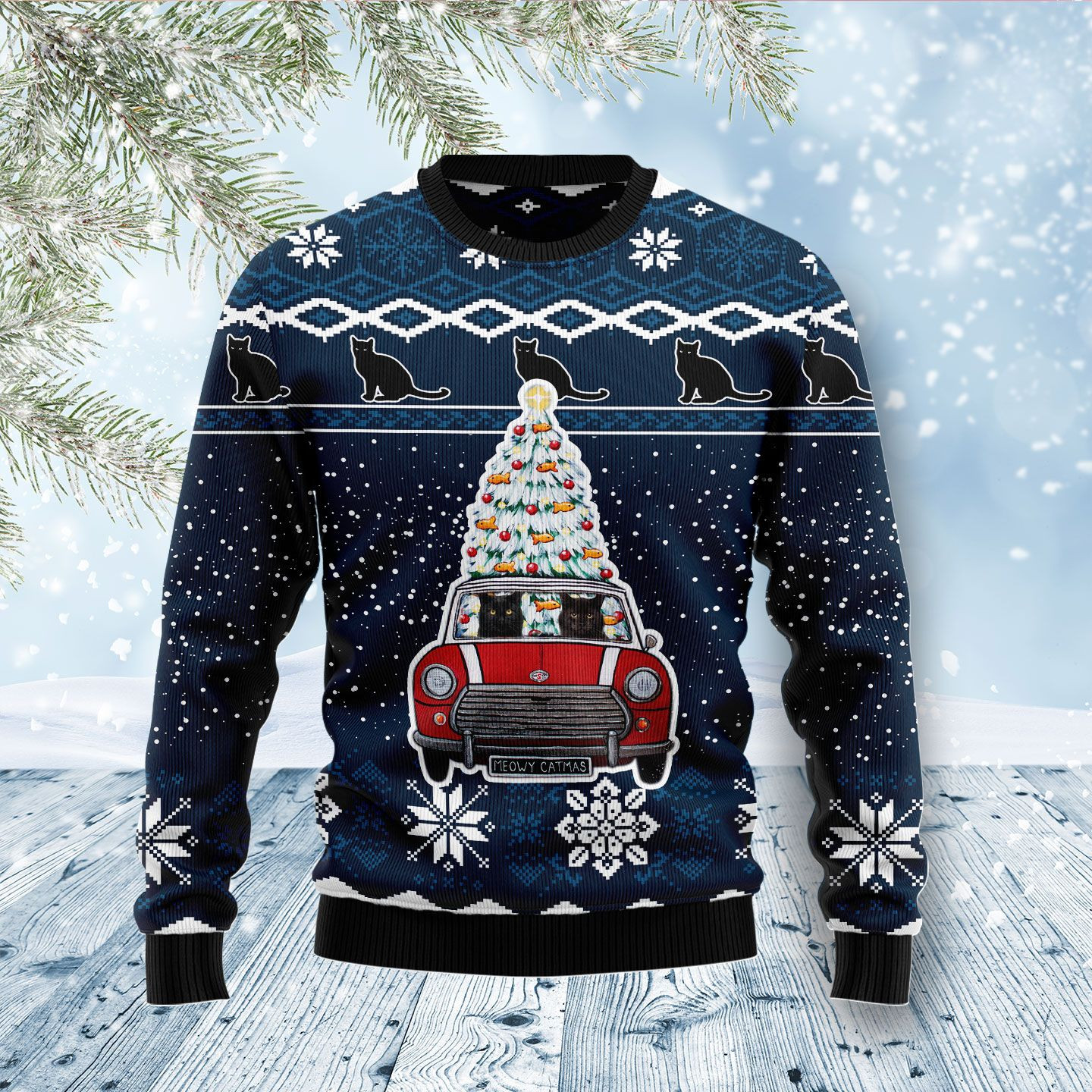 Black Cat Meowy Catmas Ugly Christmas Sweater Ugly Sweater For Men Women