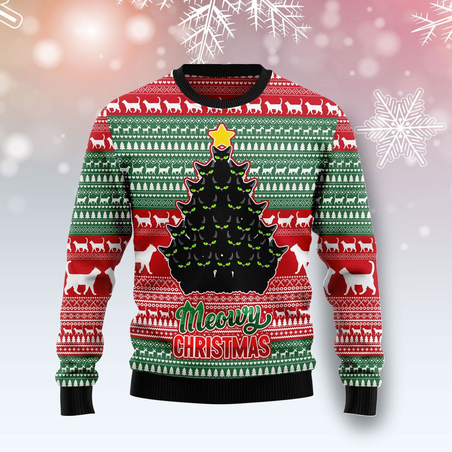 Black Cat Meowy Christmas Ugly Christmas Sweater