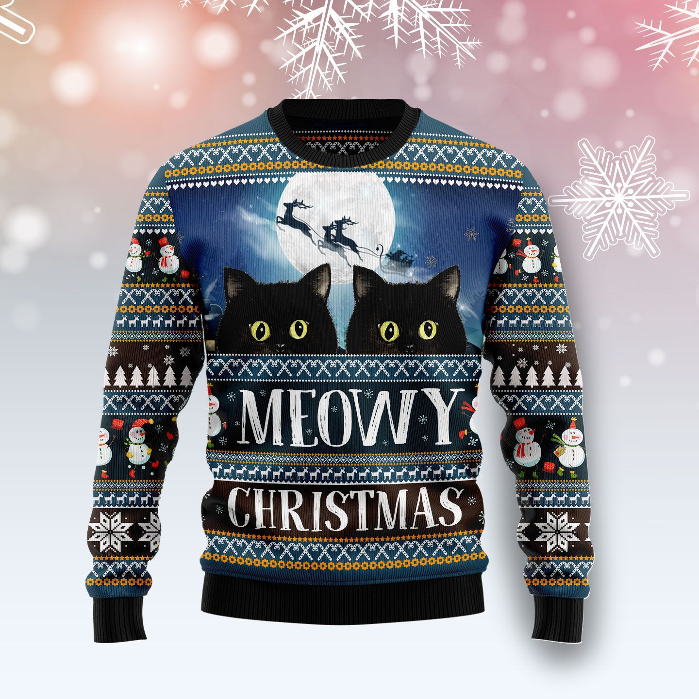 Black Cat Meowy Christmas Ugly Christmas Sweater Ugly Sweater For Men Women