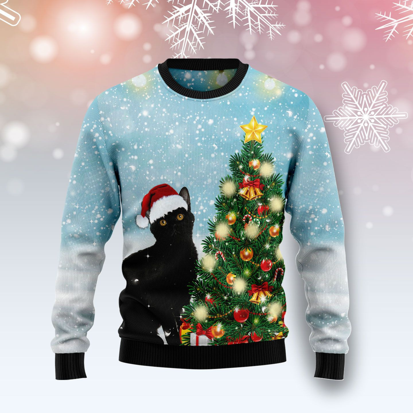 Black Cat Noel Tree Ugly Christmas Sweater Ugly Sweater For Men Women