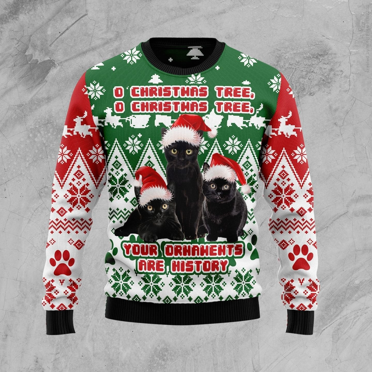 Black Cat Oh Christmas Tree Ugly Christmas Sweater Ugly Sweater For Men Women