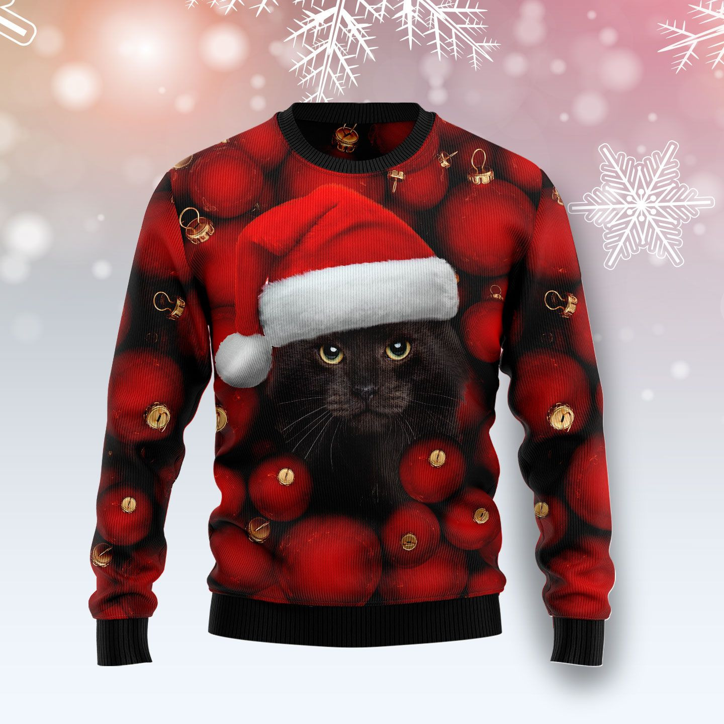 Black Cat Ornament Ugly Christmas Sweater