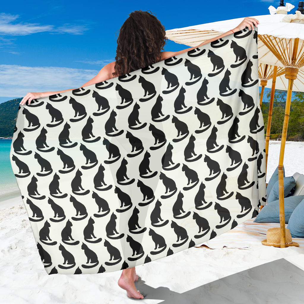 Black Cat Pattern Print Sarong Cover Up Black Cat Pareo Wrap Skirt Dress