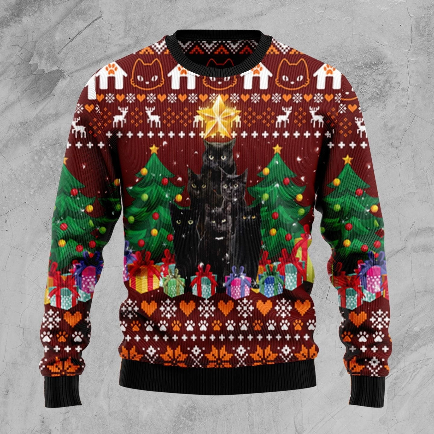 Black Cat Pine Tree Ugly Christmas Sweater, Ugly Sweater For Men Women, Holiday Sweater