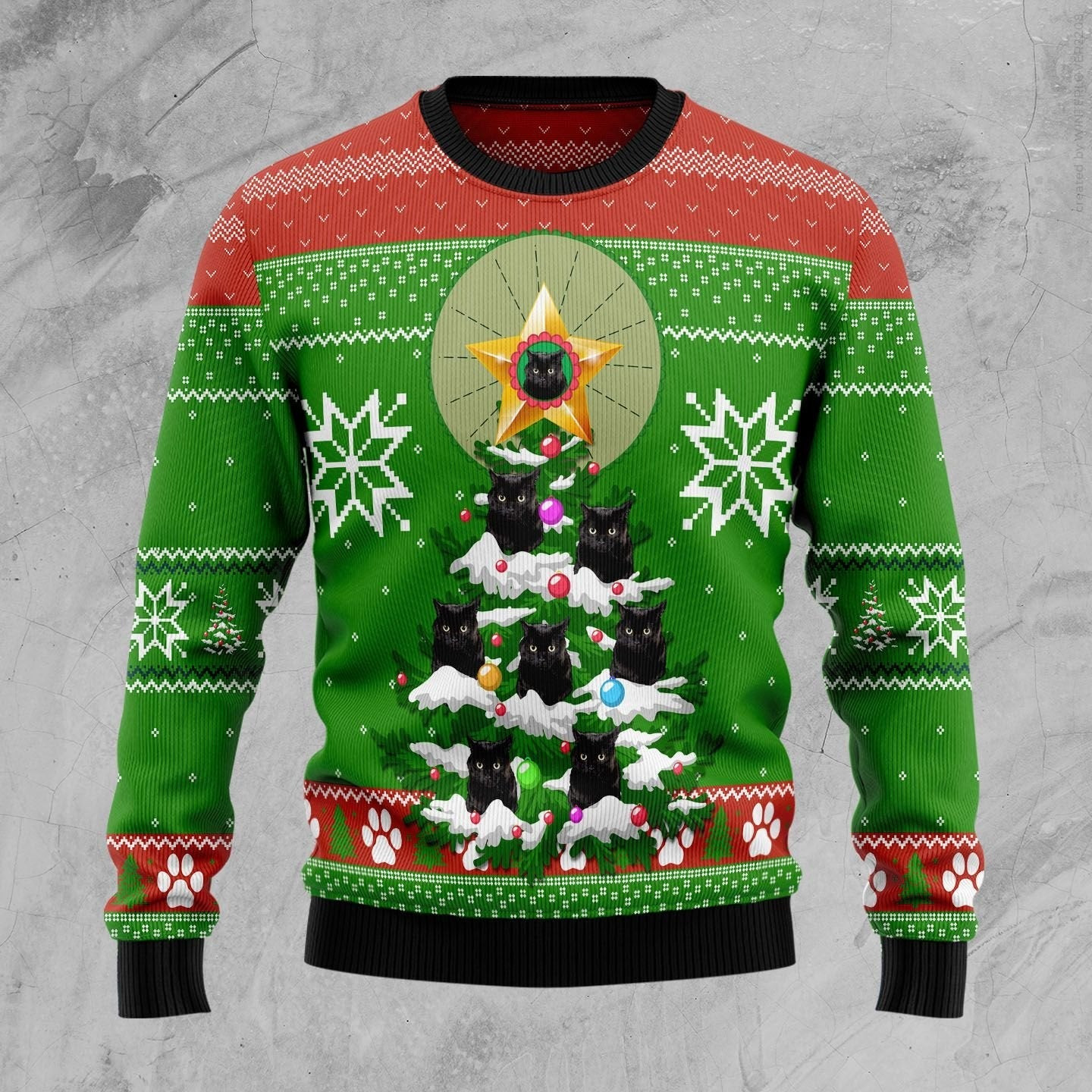 Black Cat Pine Ugly Christmas Sweater