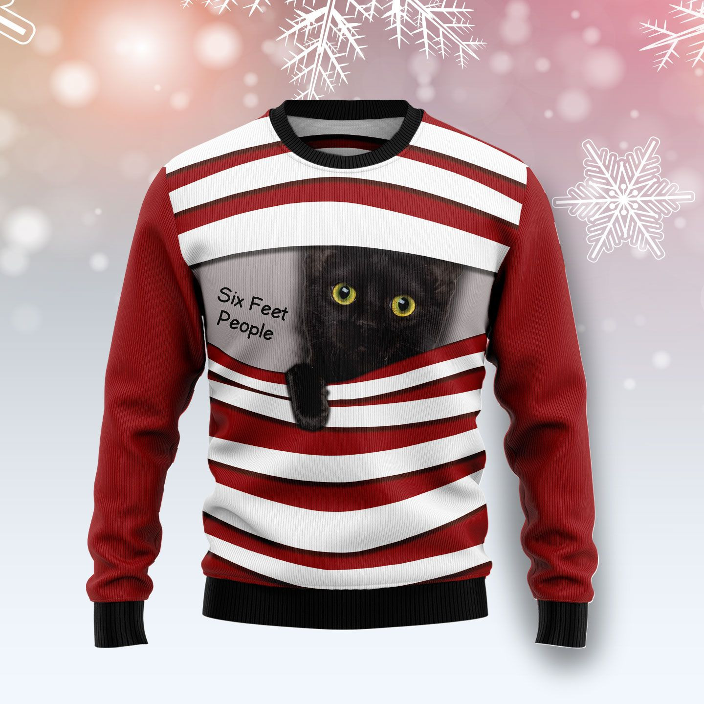 Black Cat Six Feet Ugly Christmas Sweater