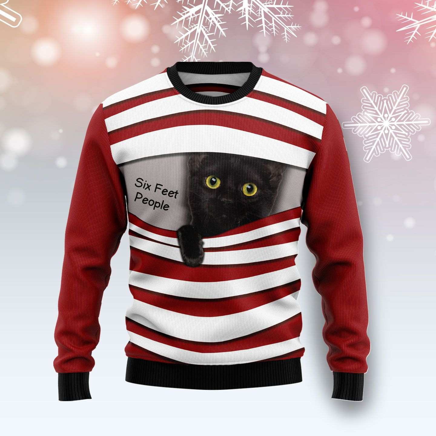 Black Cat Six Feet Ugly Christmas Sweater Ugly Sweater For Men Women, Holiday Sweater