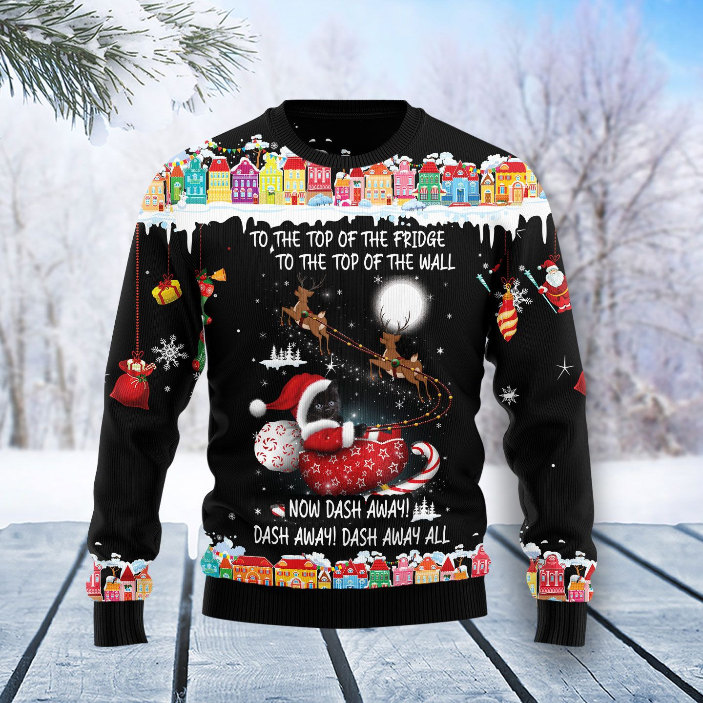 Black Cat Sleigh Christmas Ugly Christmas Sweater Ugly Sweater For Men Women, Holiday Sweater