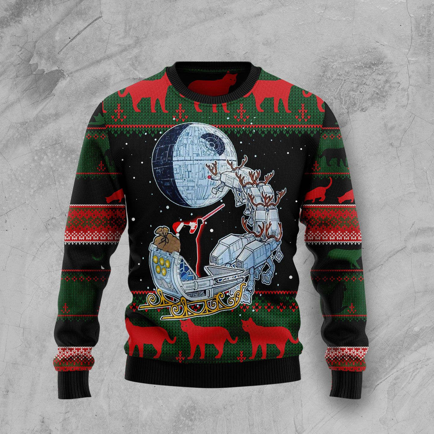 Black Cat Sleigh To Death Star Ugly Christmas Sweater Ugly Sweater For Men Women