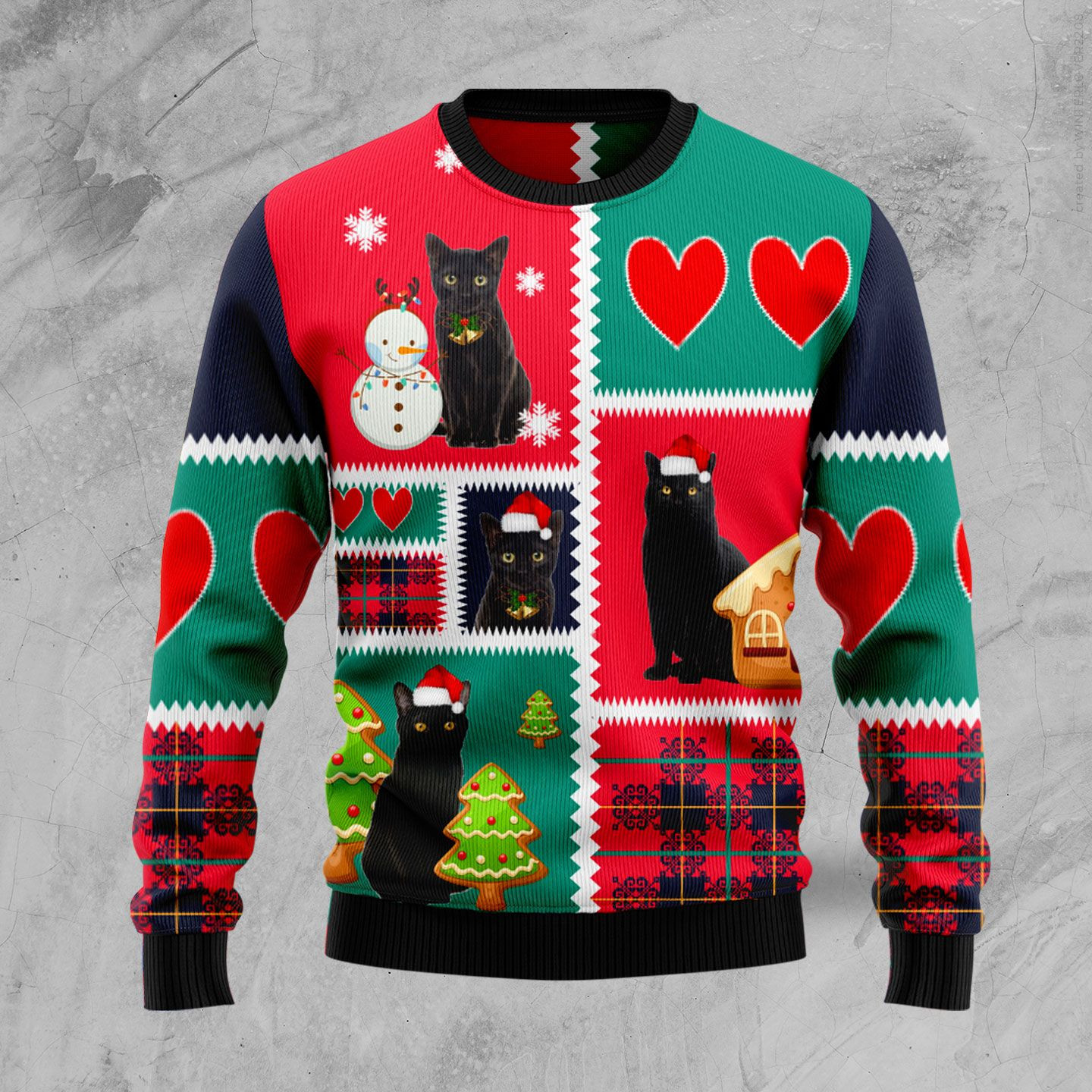 Black Cat Snow Ugly Christmas Sweater Ugly Sweater For Men Women