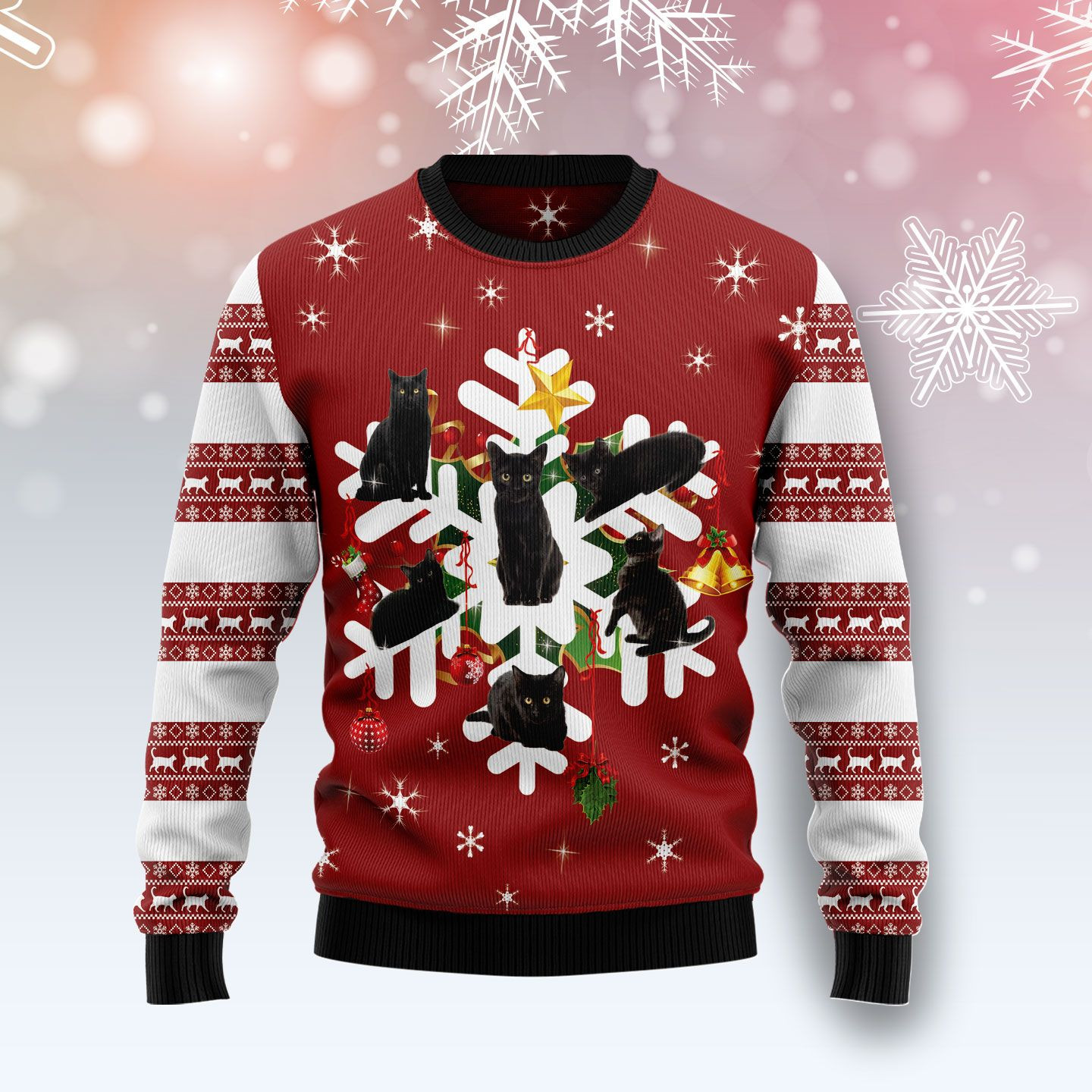 Black Cat Snowflake Ugly Christmas Sweater