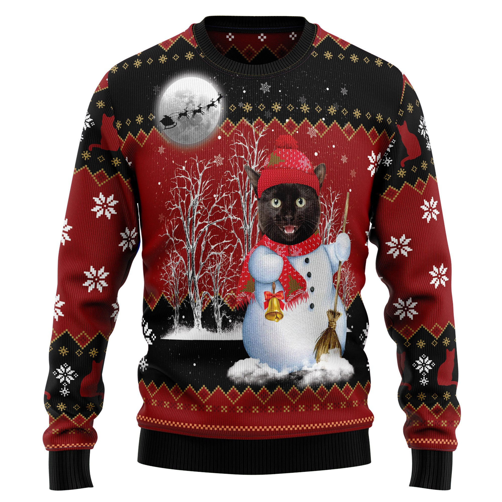 Black Cat Snowman Ugly Christmas Sweater, Ugly Sweater For Men Women, Holiday Sweater