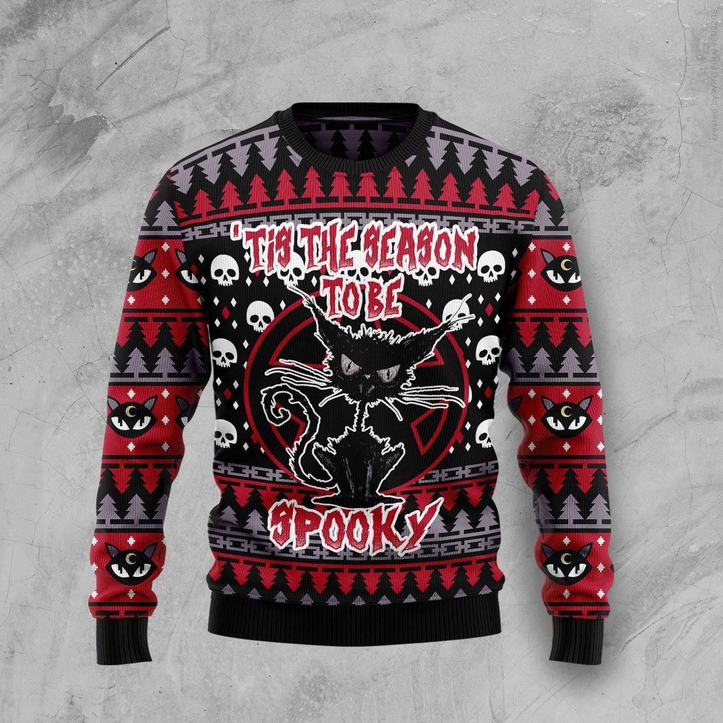 Black Cat Spooky Halloween Ugly Christmas Sweater Ugly Sweater For Men Women