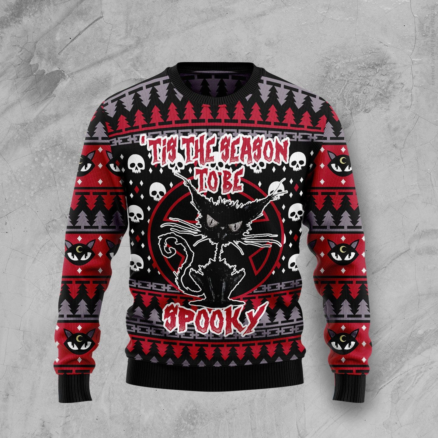 Black Cat Spooky Halloween Ugly Christmas Sweater, Ugly Sweater For Men Women, Holiday Sweater