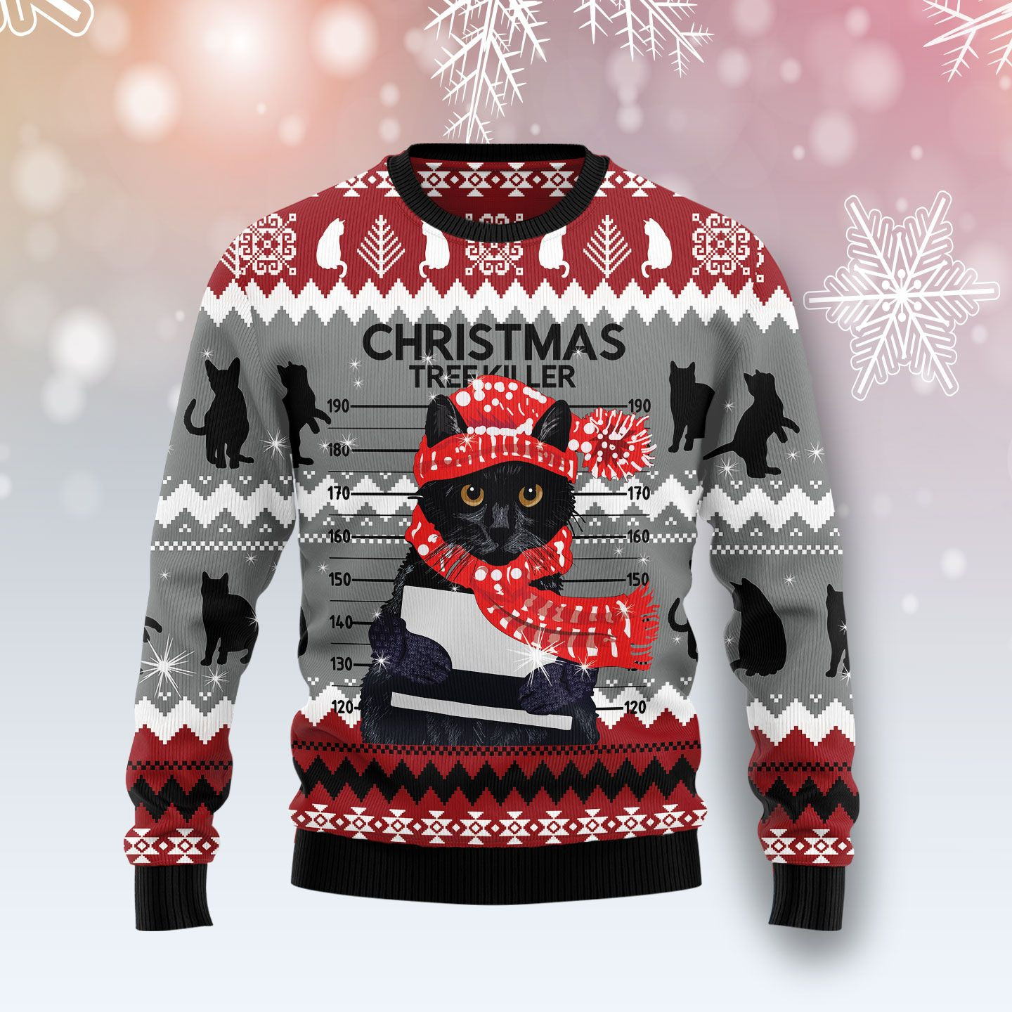 Black Cat Tree Killer Ugly Christmas Sweater Ugly Sweater For Men Women