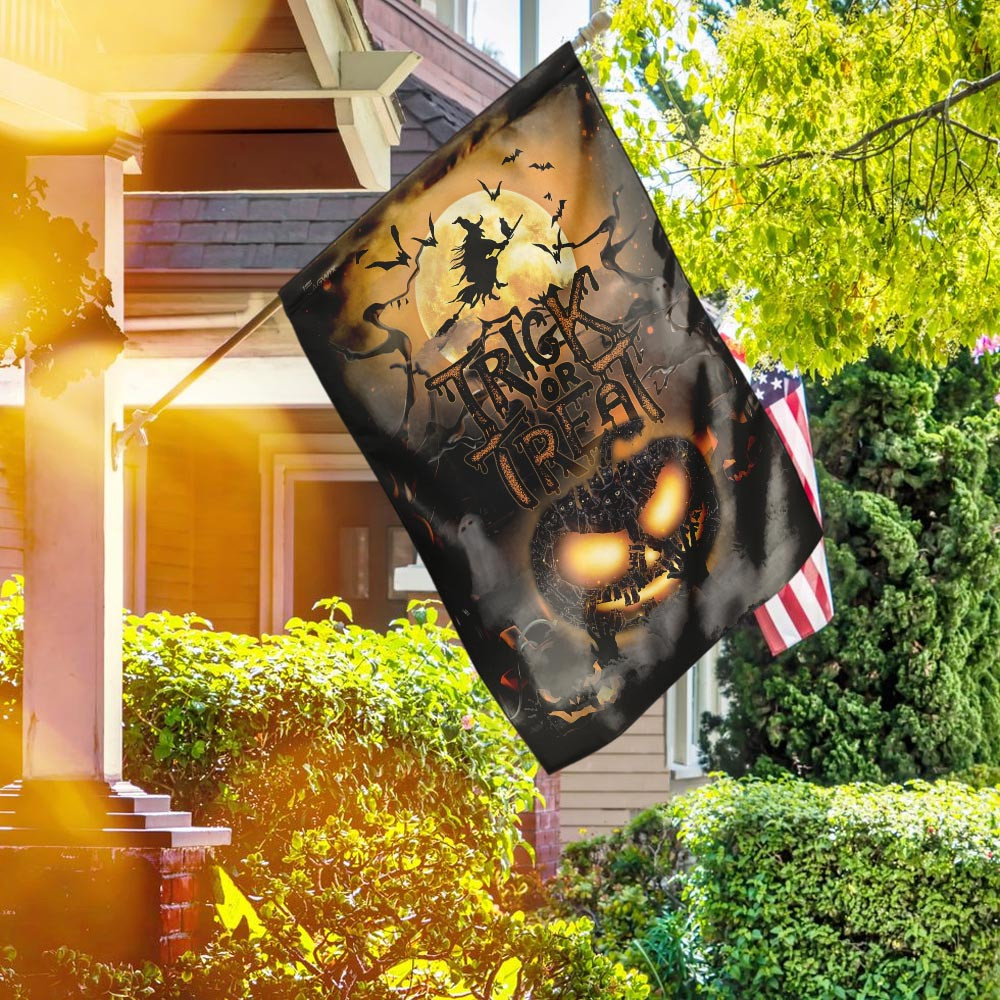 Black Cat Trick Or Treat Halloween Pumpkin Flag Halloween Outdoor Decor Fall Yard House Decoration