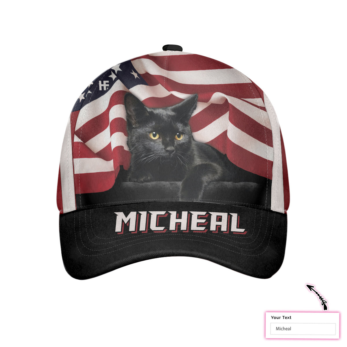 Black Cat US Flag Custom Cap