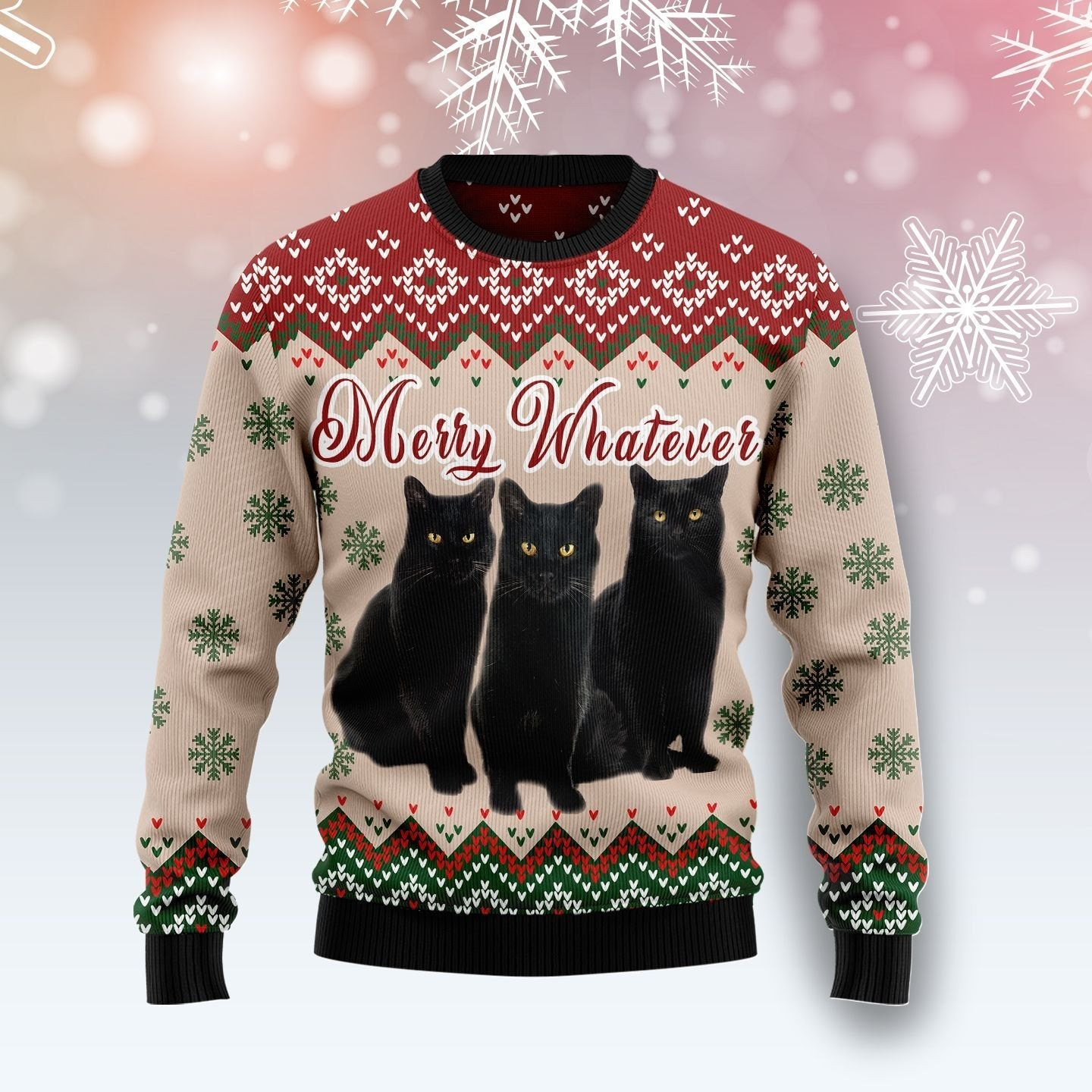 Black Cat Vintage Flower Ugly Christmas Sweater Ugly Sweater For Men Women