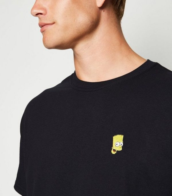 Black Embroidered Bart Simpson T Shirt