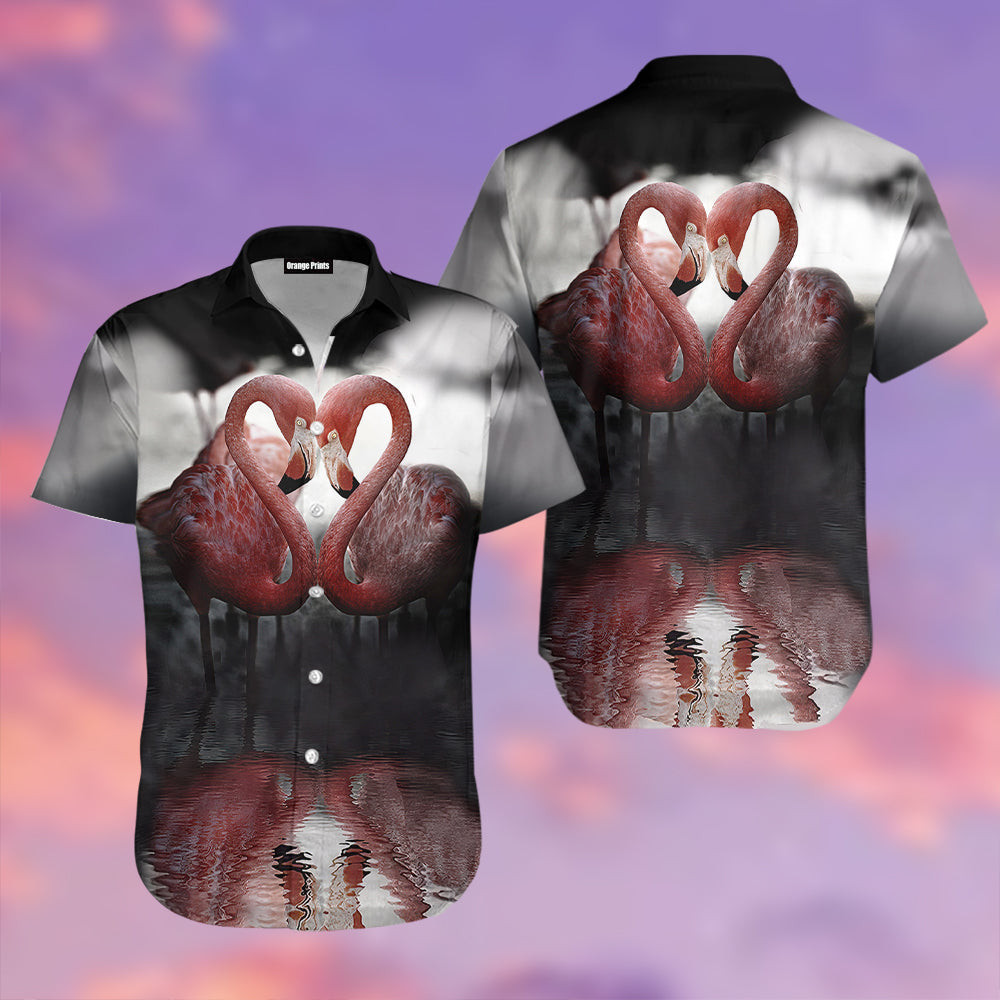 Black Flamingo Hawaiian Shirt Tropical Heart Hawaiian Shirt For Men Women