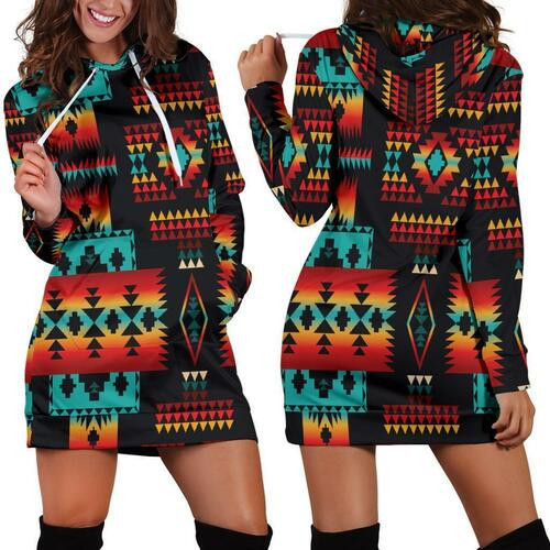 Black Navajo Pattern Native American Hoodie Dress Sweater Dress Sweatshirt Dress 3d All Over Print For Women Hoodie