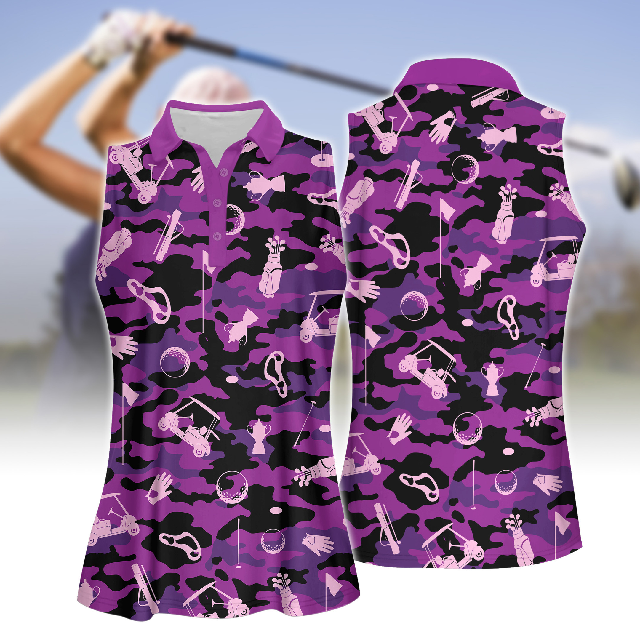 Black Pink Camouflage Golf Set Women Short Sleeve Polo Shirt Sleeveless Polo Shirt Sport Culottes With Pocket